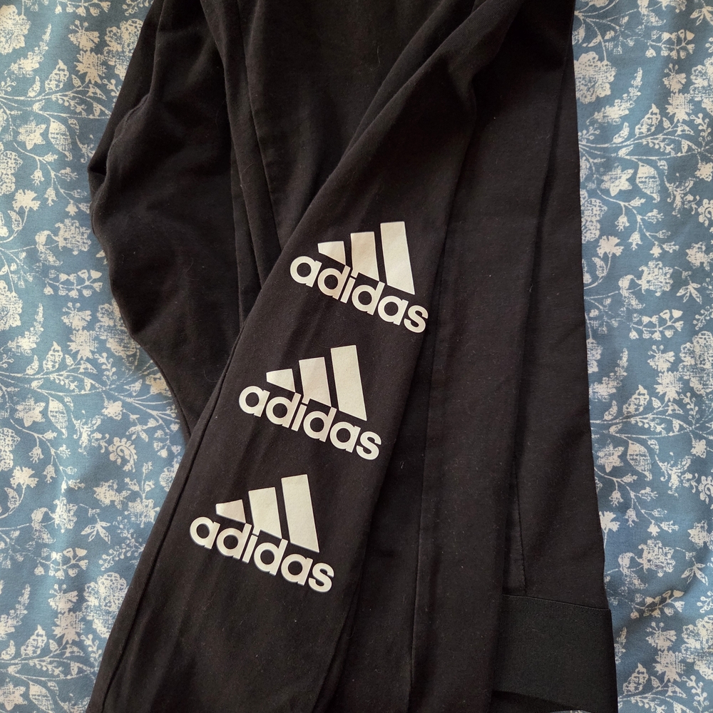 Adidas Black Logo Leggings - Trio White Logos